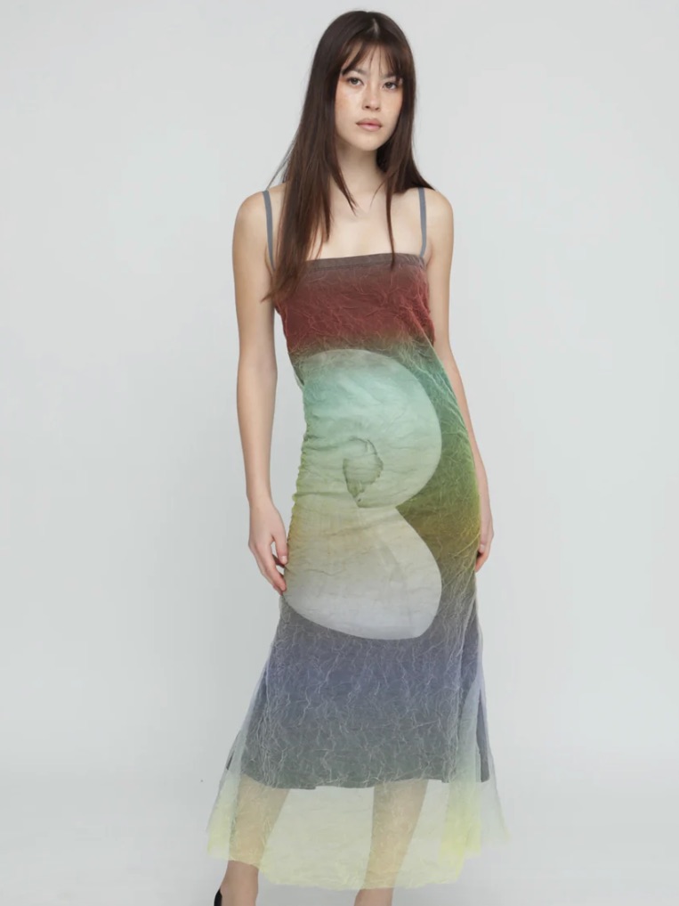 Tyler Mcgillivary X Ella Mae Fossil Dress Nwot Gradient Sheer Spiral Slip Dress